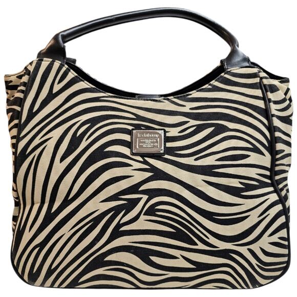 Liz Claiborne Tote Fabric Large Zebra Print Bag Double Handles Snap Closure - Picture 8 of 9